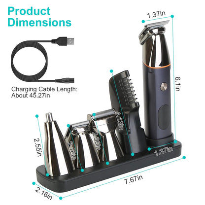 All In One Beard Trimmer For Men With 5 Trimmer Heads IPX5 Waterproof Electric Razor For Face Nose Body Beard Cordless Hair Shaver Clipper Grooming Kit For Men Husband Father